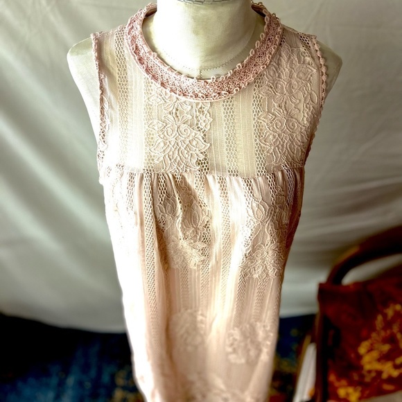 NOBO Pink Lace Sleeveless Crew neck Dainty midi dress tunic Empire waist Size XL - Picture 6 of 6